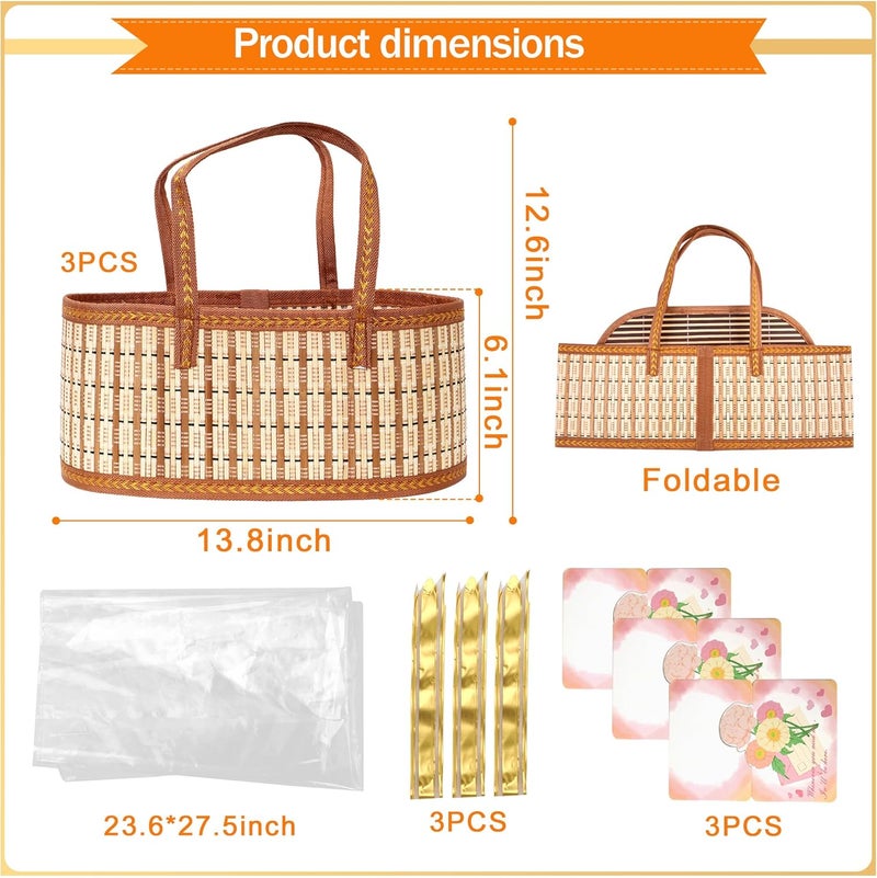 Orchidleaf 3 Set Baskets for Gifts Empty, Gift Empty Bamboo Basket Large, Foldable Woven Gift Basket with Handle for Baby Baptisms, Mother's Day, Christmas, Housewarming - Image 3